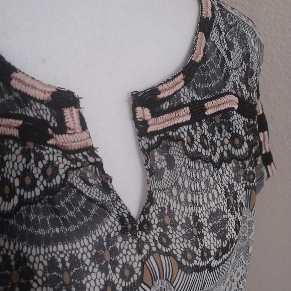 Kas New York Sheer Lace Beaded Oversized Blouse Anthropology Medium - Picture 2 of 13